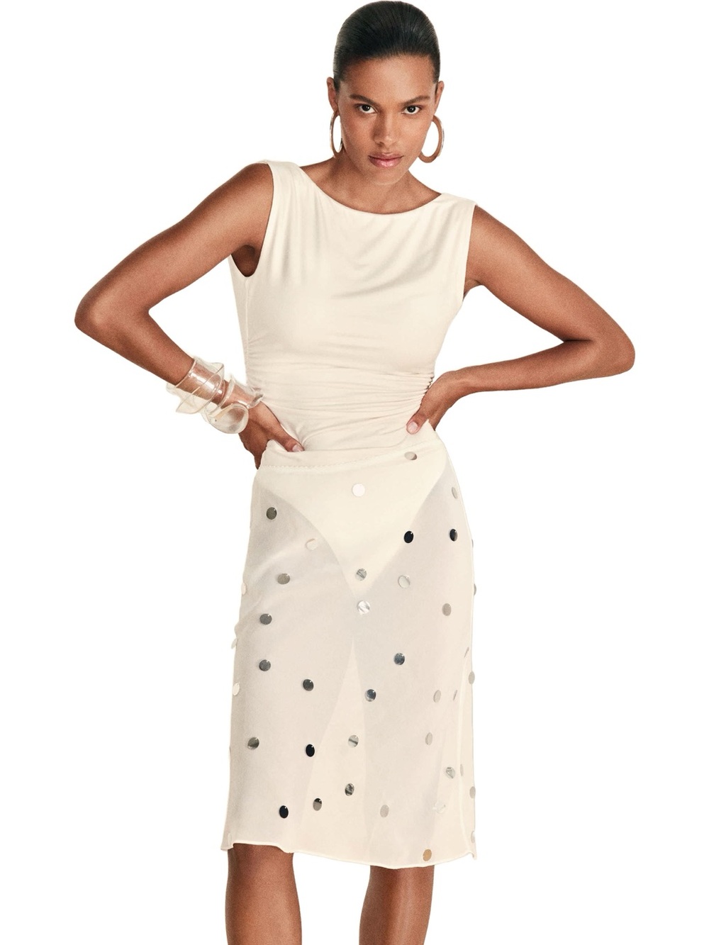 Reformation Layla Knee Length Midi Skirt with Metallic Sequins